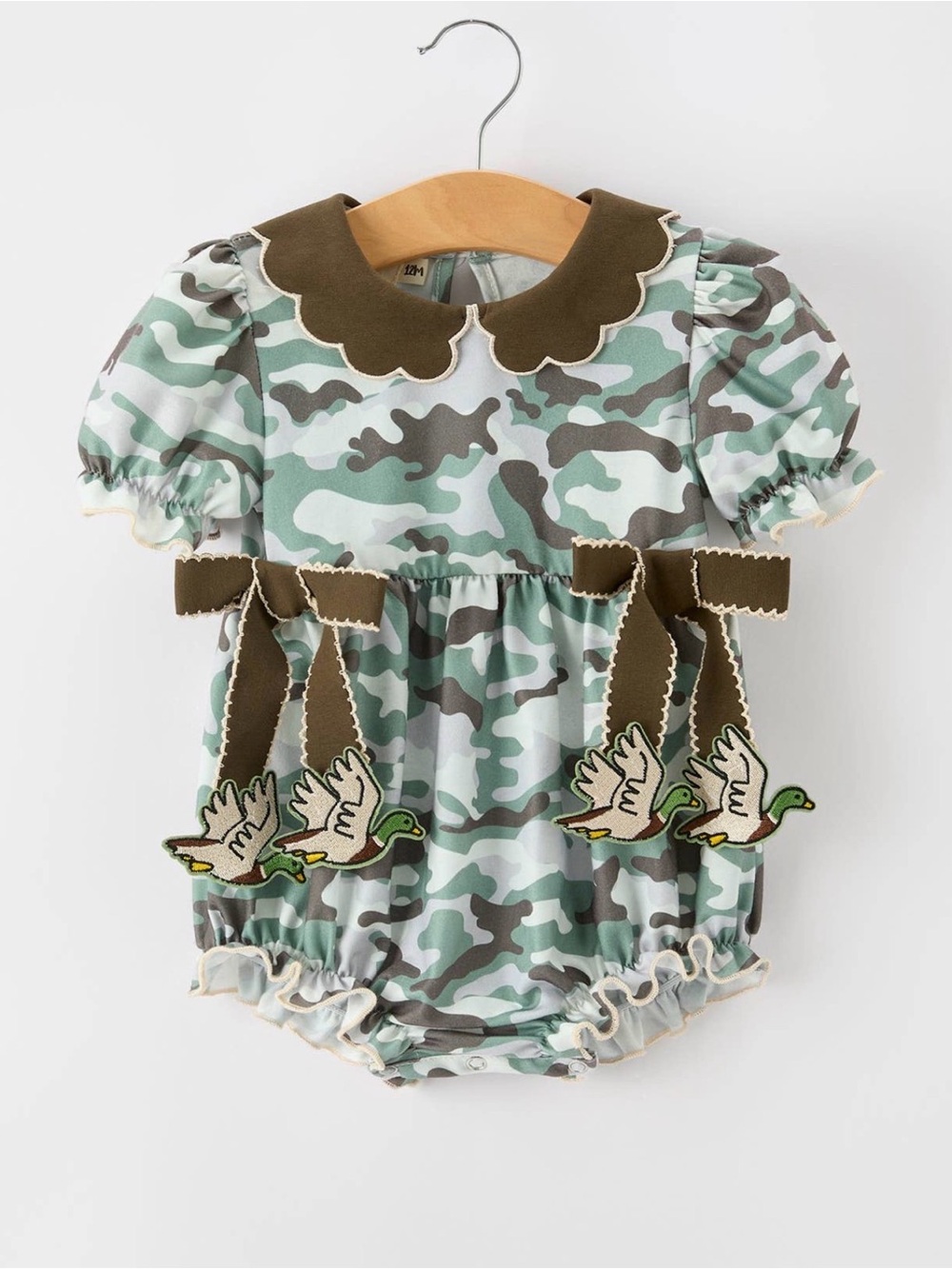 Green Camo Baby Romper with Duck Appliqués